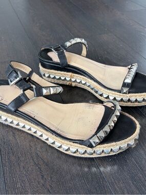 Christian Louboutin Black Studded Espadrille Sandals